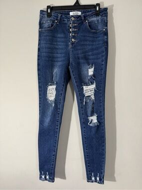 Telepatha High-Rise Distressed Skinny Jeans in Dark Blue